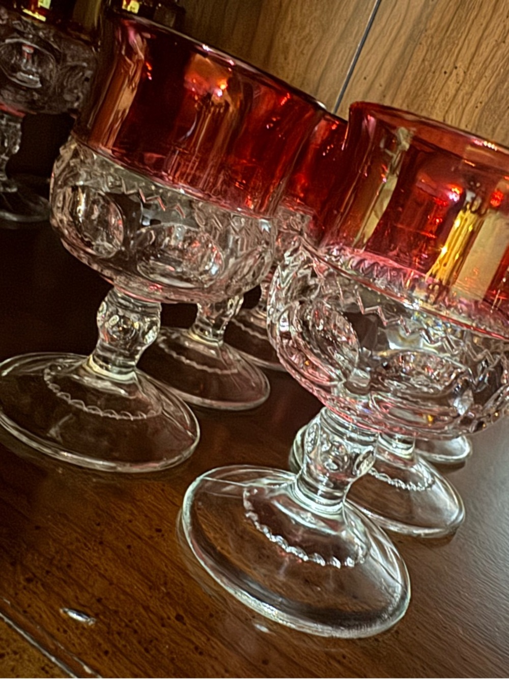 Vintage Tiffin-Franciscan Kings Crown Wine Goblets Glasses Ruby